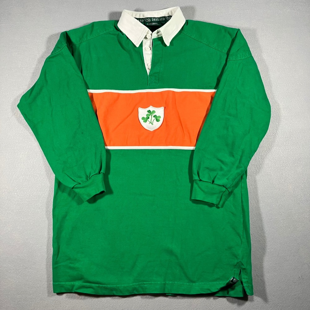 Vtg Cara Craft Ireland Rugby Polo Mens M Green Orange Shamrock Crest Embroidery